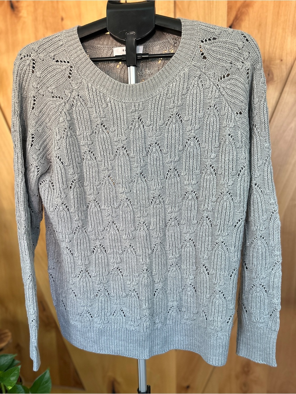Elodie Gray Open Stitch Arch Cable Knit Pullover Sweater Size L
